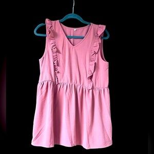 size Large flirty rose color sleeveless lightweight a-line ruffle blouse